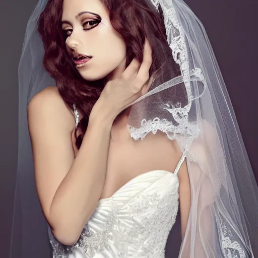 Image similar to Cthlulu glamour shot, white bridal wedding dress and lace veil, high fashion modeling, glossy magazine photoshoot, tentacles, airbrush, faded background,