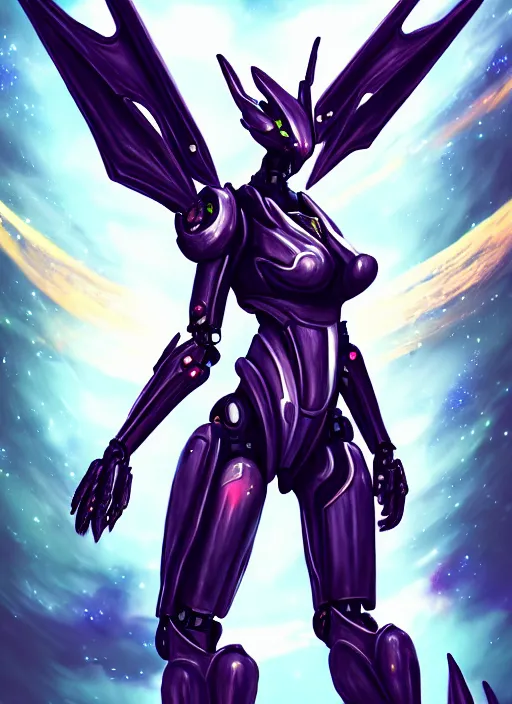 Image similar to cinematic shot, cosmic sized perfectly proportioned stunning beautiful hot anthropomorphic robot mecha female dragon, female dragon head, floating in empty space, nebula sized, larger than galaxies, holding a tiny galaxy, silver armor, epic proportions, epic size, epic scale, furry art, macro art, dragon art, giantess art, warframe fanart, furaffinity, deviantart