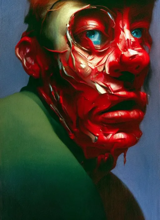 Prompt: he dreams of all the battles won, but fate had left its scars upon his face, depth of field, hauntingly surreal, highly detailed oil painting, by francis bacon, edward hopper, adrian ghenie, glenn brown, soft light, 8 k hd, cinematic composition, cinematic lighting in red, green and blue colours