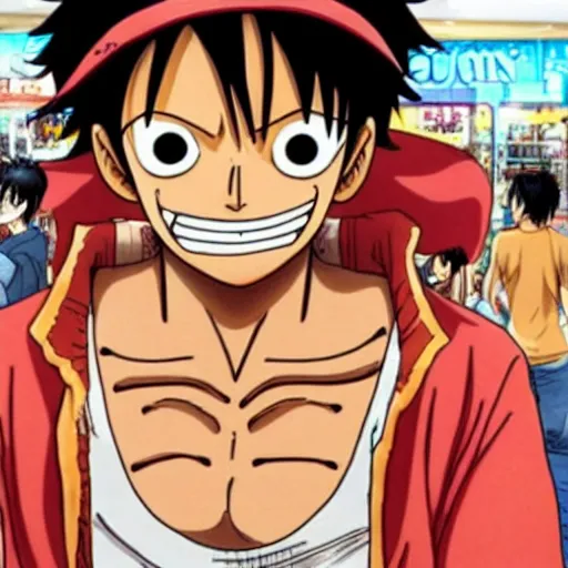 Prompt: luffy in the mall