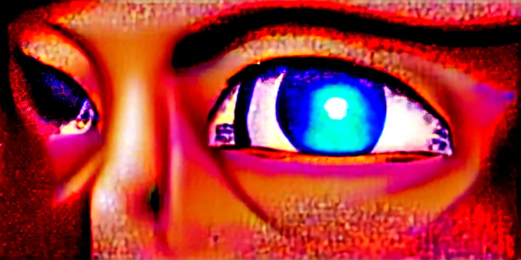 Image similar to a closeup of a person's face using a computer at night, just the light from the screen, reflective eyes, extremely detailed