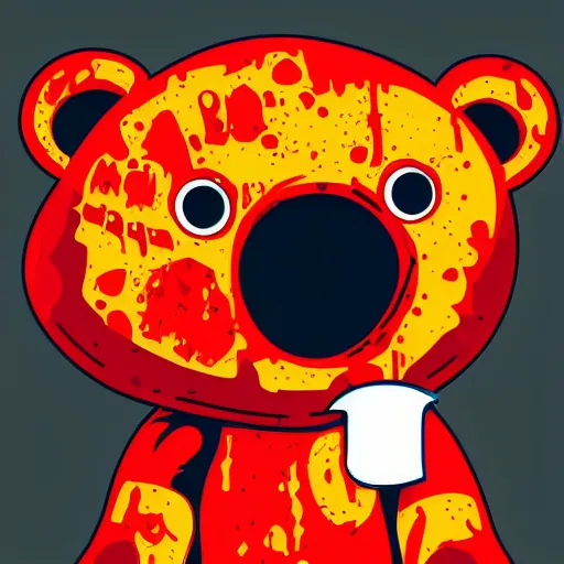 Image similar to Blood thirsty teddy bear from a horror movie, sticker, highly detailed, colorful, illustration, drama, smooth and clean vector curves, no jagged lines, vector art, smooth