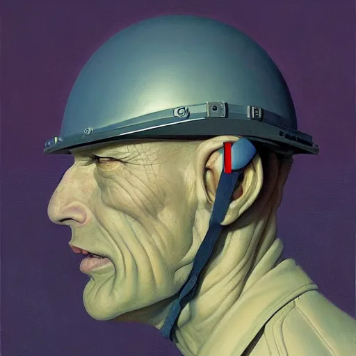 Image similar to Portrait of an engineer with helmet, very coherent, painted by Edward Hopper, Wayne Barlowe, painted by James Gilleard, airbrush, art by JamesJean