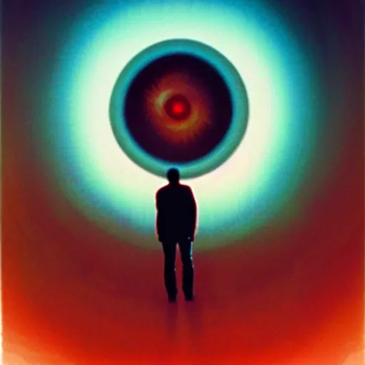 Image similar to HAL 9000 dreaming of Jupiter. Surreal, artistic.