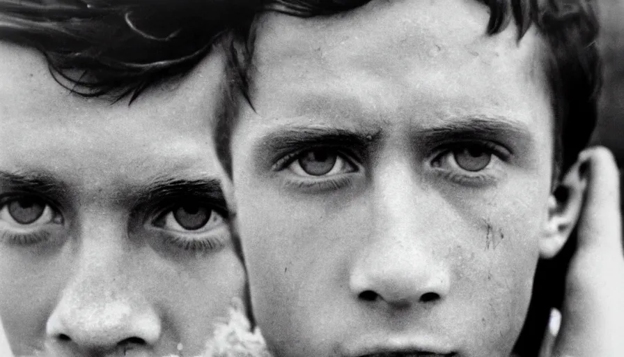 Prompt: 1 9 6 0 s movie still close up of regulus'face with the eyes sew wide open, his body buried in the sand, cinestill 8 0 0 t 3 5 mm b & w, high quality, heavy grain, high detail, texture, dramatic light, anamorphic, hyperrealistic, detailed hair