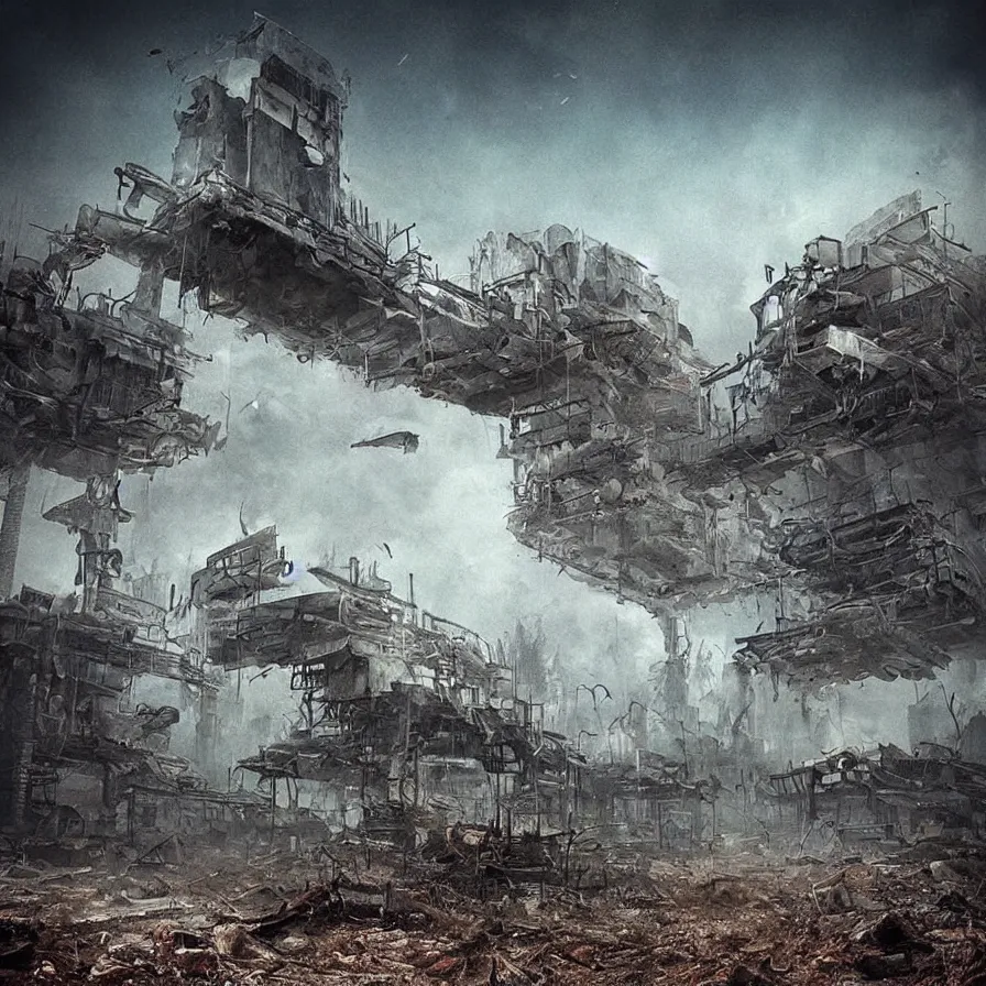 Image similar to “incredible post apocalyptic wonderful landscape by Greg rutowski”