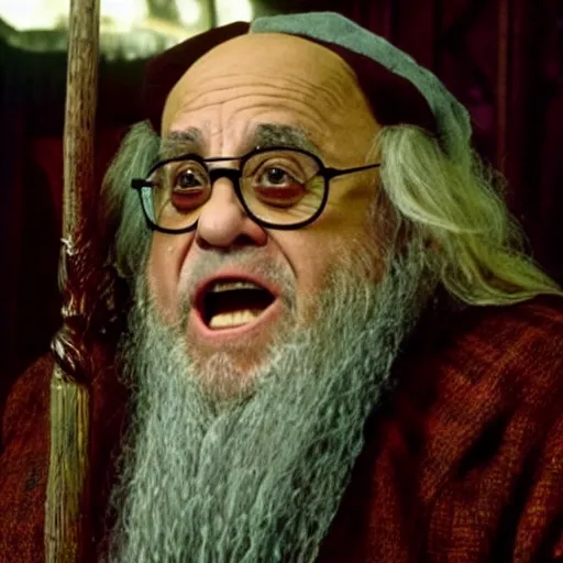 Prompt: danny devito as dumbledore in harry potter