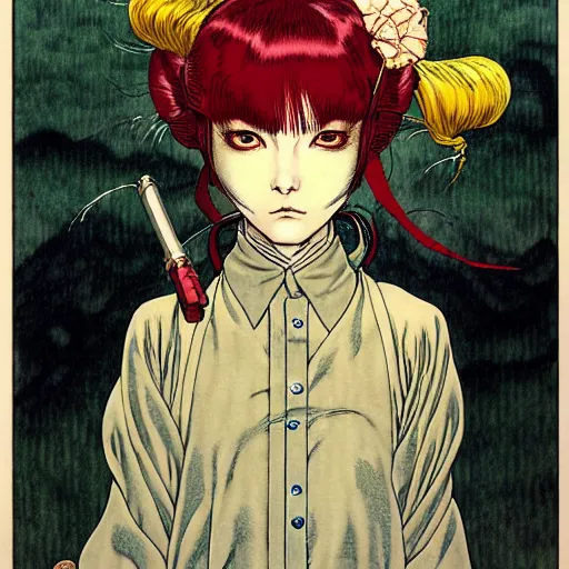 Image similar to prompt : portrait of rogue painted in miyazaki color style drawn by katsuhiro otomo and takato yamamoto, inspired by fables, china doll face, smooth face feature, intricate oil painting, high detail, sharp high detail, manga and anime 2 0 0 0