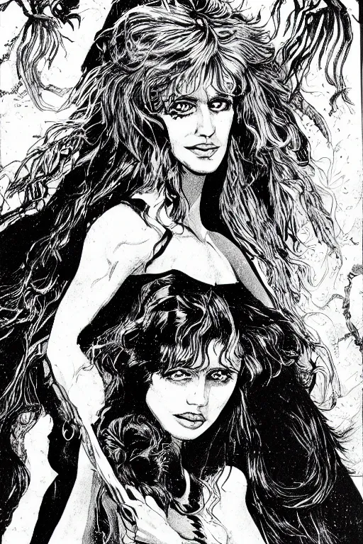 Image similar to detailed illustration for dark witch, 1 9 8 0 s