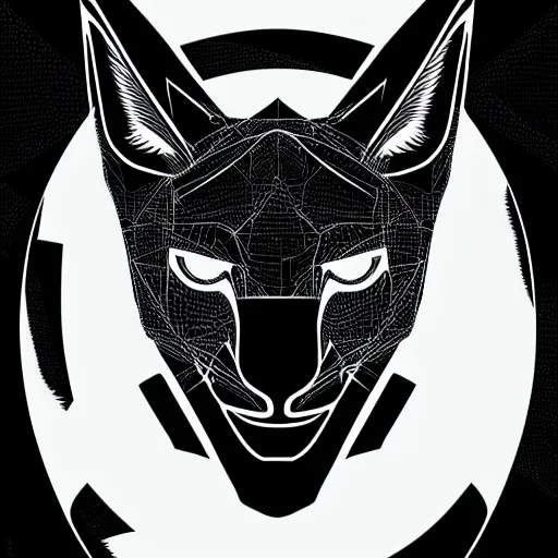 Image similar to futuristic minimalistic stylised logo of a lynx head, symmetrical, white with black background, elite dangerous, cyberpunk, smooth vector image