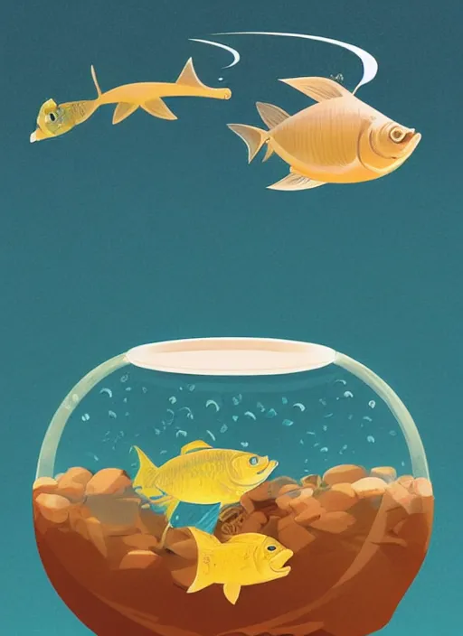 Prompt: a goldfisch with rectangular, thin - framed glasses swimming in a fishbowl. clean cel shaded vector art. shutterstock. behance hd by lois van baarle, artgerm, helen huang, by makoto shinkai and ilya kuvshinov, rossdraws, illustration, art by ilya kuvshinov