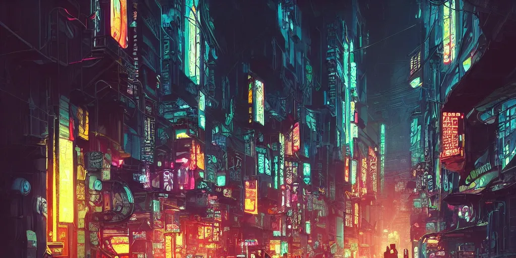 Image similar to bustling neon cyberpunk street, nighttime!!, illustrated by ricardo bofill, greg rutkowski, and amano yoshitaka, trending on artstation, golden ratio!!!, centered!!!, unsplash!!!!, cgsociety contest winner, zbrush!!!, 4 k, 8 k