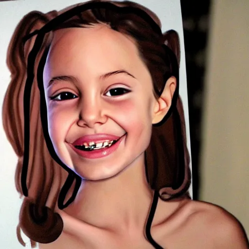 Image similar to child drawing of angelina jolie smiling