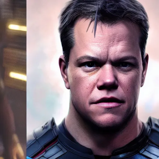 Prompt: hyperrealstic mixed media image of the avengers but every character is portrayed by matt damon, stunning 3 d render inspired art by istvan sandorfi and greg rutkowski, perfect facial symmetry, realistic, highly detailed attributes and atmosphere, dim volumetric cinematic lighting, 8 k octane extremely hyper - detailed render, post - processing, masterpiece