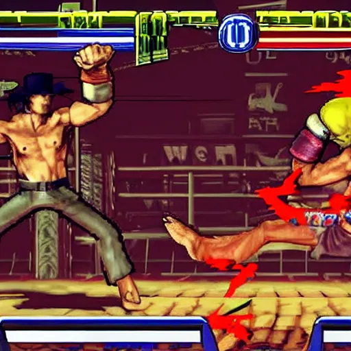 Prompt: neil young as a selectable fighter in street fighter video game