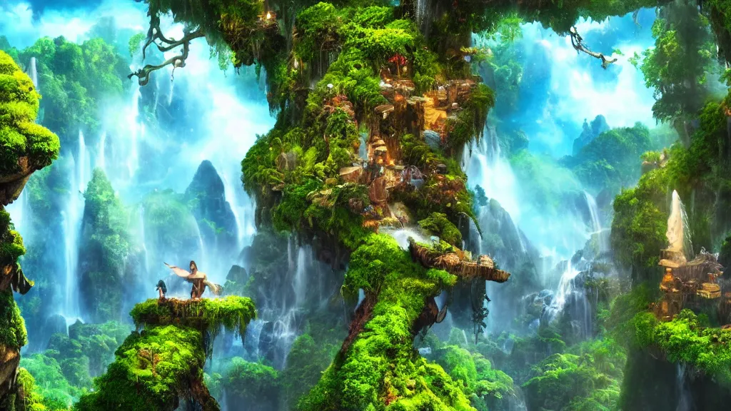 Image similar to fantasy micro world island with waterfall, suspended in the air, like in the Avatar movie, fantasy artwork, very beautiful scenery, hd, hdr, cinematic 4k wallpaper, 8k, ultra detailed, high resolution, artstation