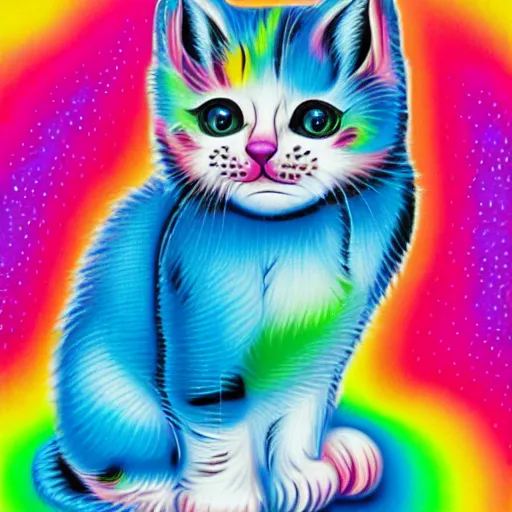 Prompt: An adorable kitten, by Lisa Frank, retro airbrush