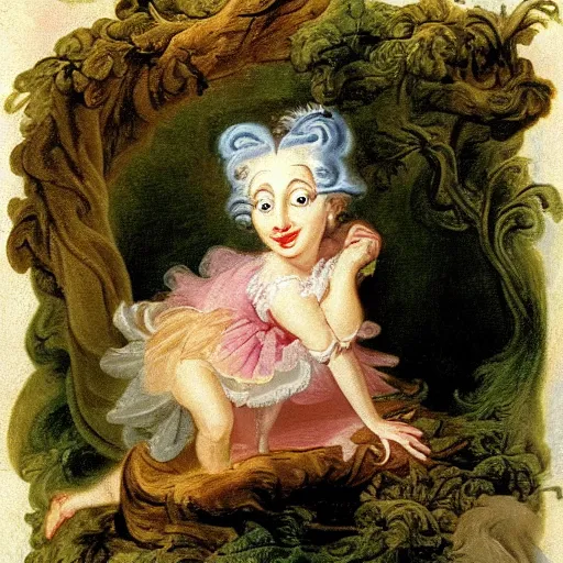 Prompt: helga pataki's teeth, soft rainbow, painting by francois boucher, sad fraggle eyes