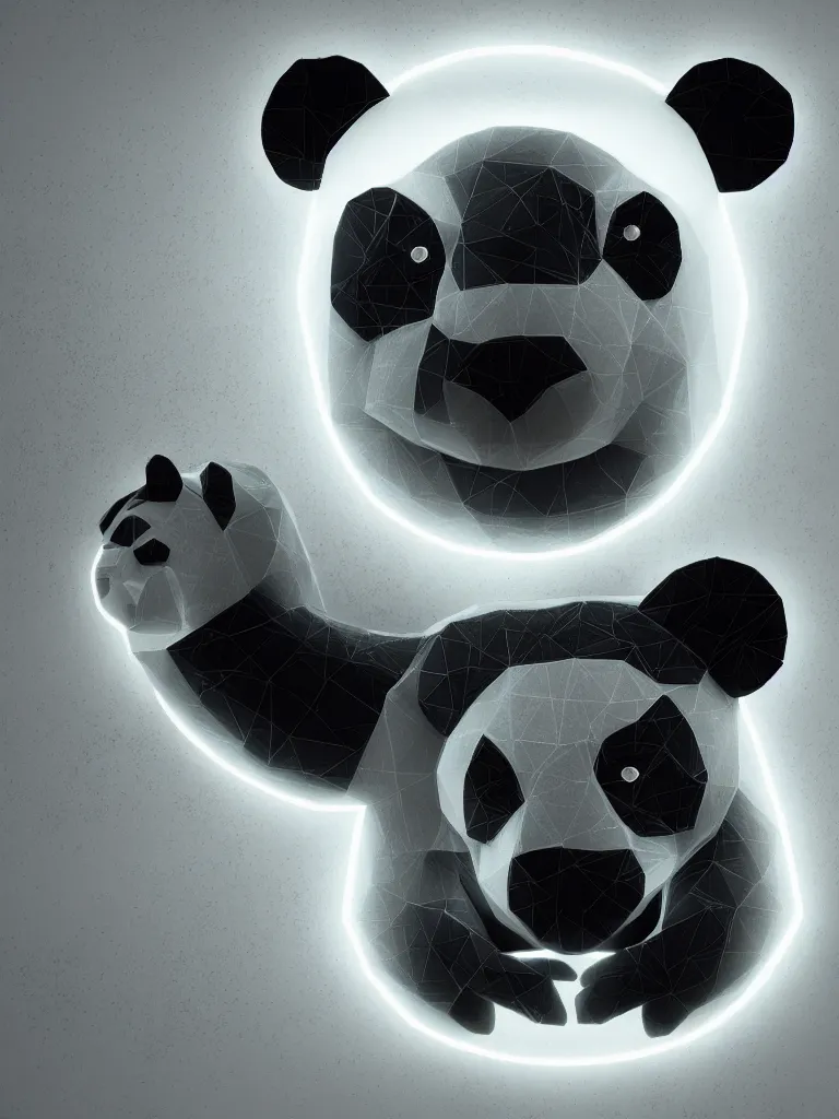 Prompt: geometric recursive panda forming a big cyberpunk panda head, octane render, neon, 3D