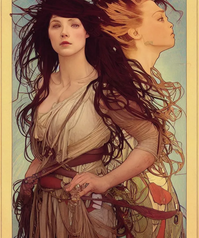 Image similar to realistic hyper detailed portrait of a clipper from into the badlands by Alphonse Mucha and Charlie Bowater and art germ, rule of thirds, golden ratio, portrait style with the subject in the middle of the frame