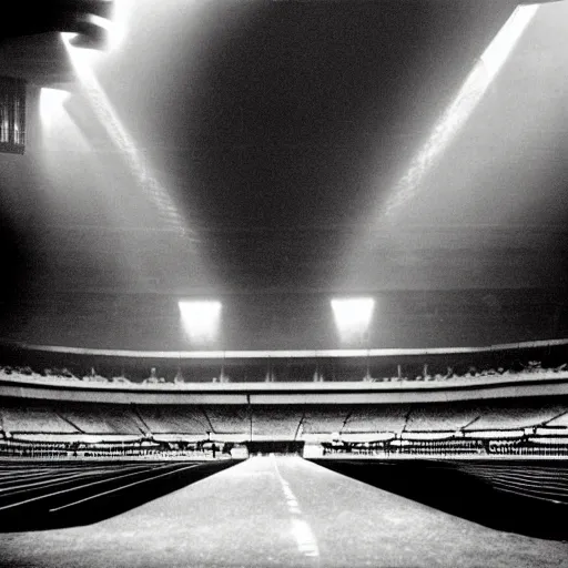 Image similar to art deco sports stadium, chicago, city, dark city, film noir, olympics event 1930's, moody lighting, cinematic, movie frame, Road to Perdition