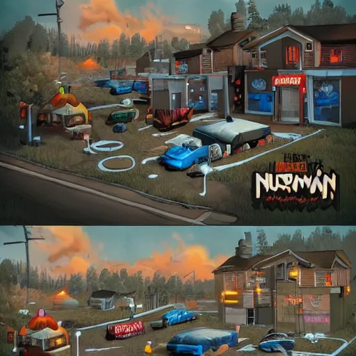 Image similar to nuketown 2 0 2 5 in the art style as nekro artstation,