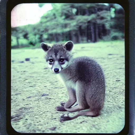 Image similar to real picture of baby thylacine taken with Polaroid