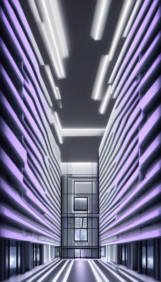 Image similar to a beautiful ultradetailed rendering of hotel corridor building by peter eisenman, bladerunner 2 0 4 9 thermal vision sunlight thermal imaging meadow vaporwave dramatic lighting tundra hyperrealism neon noir at night myst tron morning sun gem at dusk rain with sun, archdaily, wallpaper, highly detailed, trending on artstation.