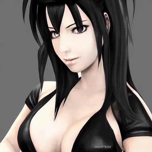 Image similar to high quality art of tifa lockhart with a black wing, trending on artstation