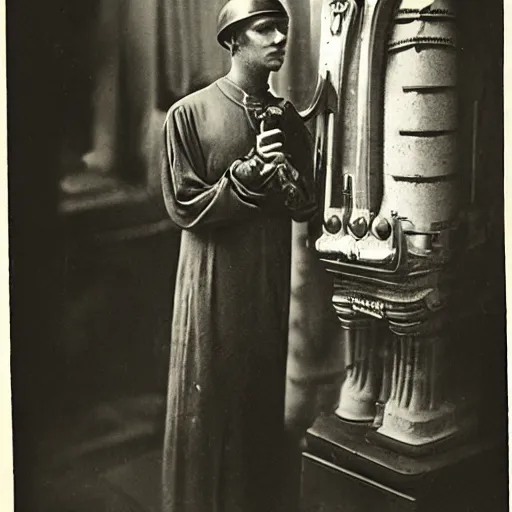 Image similar to machinemench priest from metropolis (1927), 19th century photography, victorian era