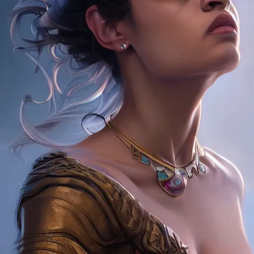 Image similar to ultra realistic illustration, alexandria ocasio - cortez, intricate, elegant, highly detailed, digital painting, artstation, concept art, smooth, sharp focus, illustration, art by artgerm and greg rutkowski and alphonse mucha