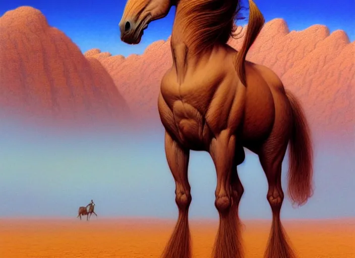 Image similar to horse standing in desert, intricate, elegant, highly detailed animal, digital painting, artstation, concept art, smooth, sharp focus, illustration, art by artgerm, bob eggleton, michael whelan, stephen hickman, richard corben, wayne barlowe, trending on artstation and greg rutkowski and alphonse mucha, 8 k