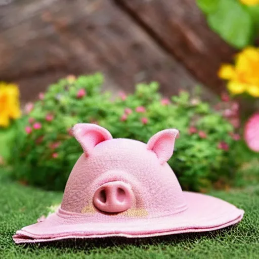 Image similar to beautiful miniature piglet wearing a sunhat, piggy, baby animal, cute, adorable, summer, garden