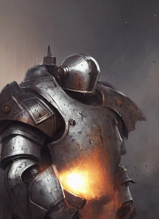 Image similar to medieval knight power armour, concept art, 4 0 k, dreadnought, medieval, highly detailed, cinematic lighting, sparks, digital art painting by greg rutkowski