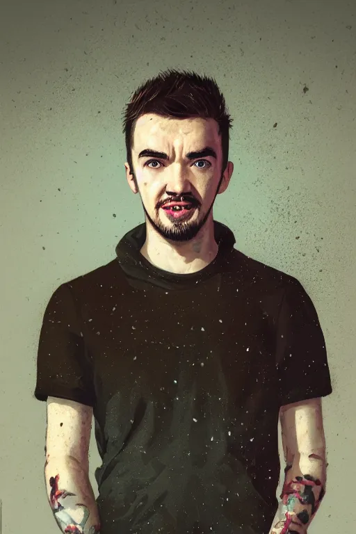 Image similar to a fancy portrait of the Irish YouTuber Seán William McLoughlin also known as jacksepticeye by Greg Rutkowski, Sung Choi, Mitchell Mohrhauser, Maciej Kuciara, Johnson Ting, Maxim Verehin, Peter Konig, 8k photorealistic, cinematic lighting, HD, high details, atmospheric,