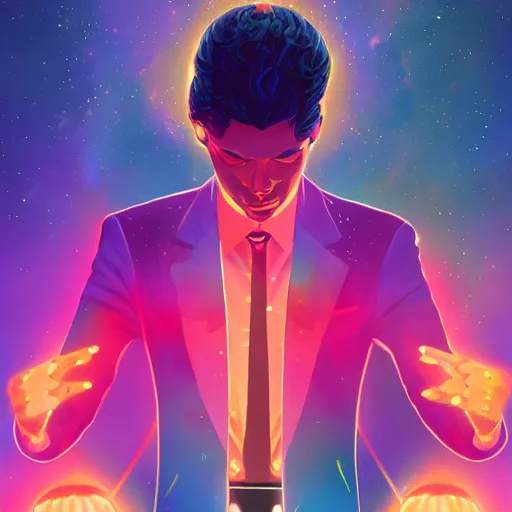 Image similar to night fever, a dj creating illegal disco music, digital painting, artstation, ristan eaton, victo ngai, artgerm, rhads, ross draws, anime styled, hd, 4 k