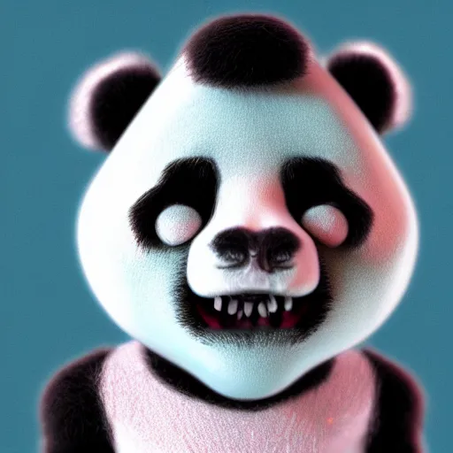 Prompt: panda zombie portrait , NFT, brains, octane render, yarn puppet