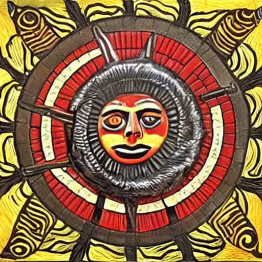 Prompt: the sun, maori art