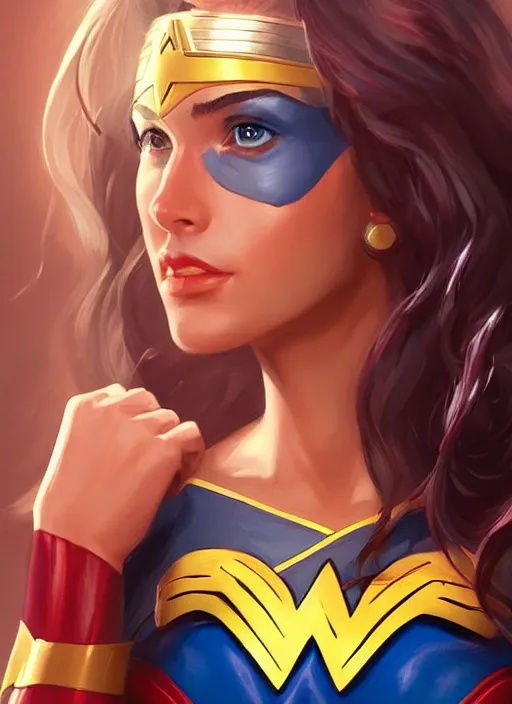 Prompt: portrait of a wonderwoman, artstation, by artgerm, in the style of huifeng huang