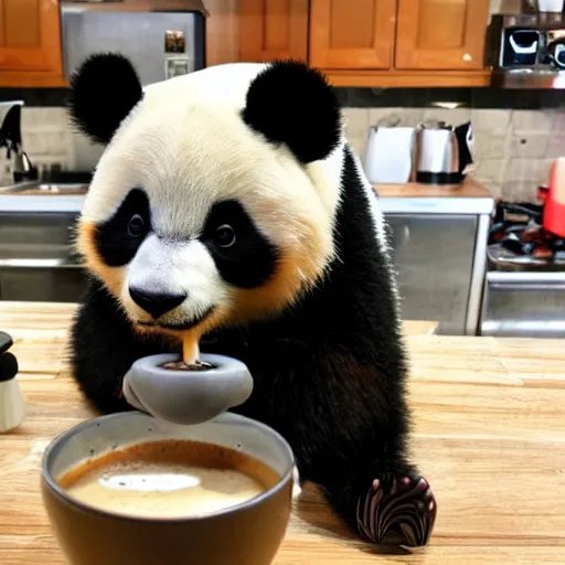 Image similar to a panda is making latte