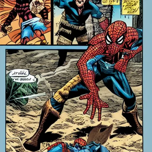 Image similar to kraven the hunter fighting spider - man
