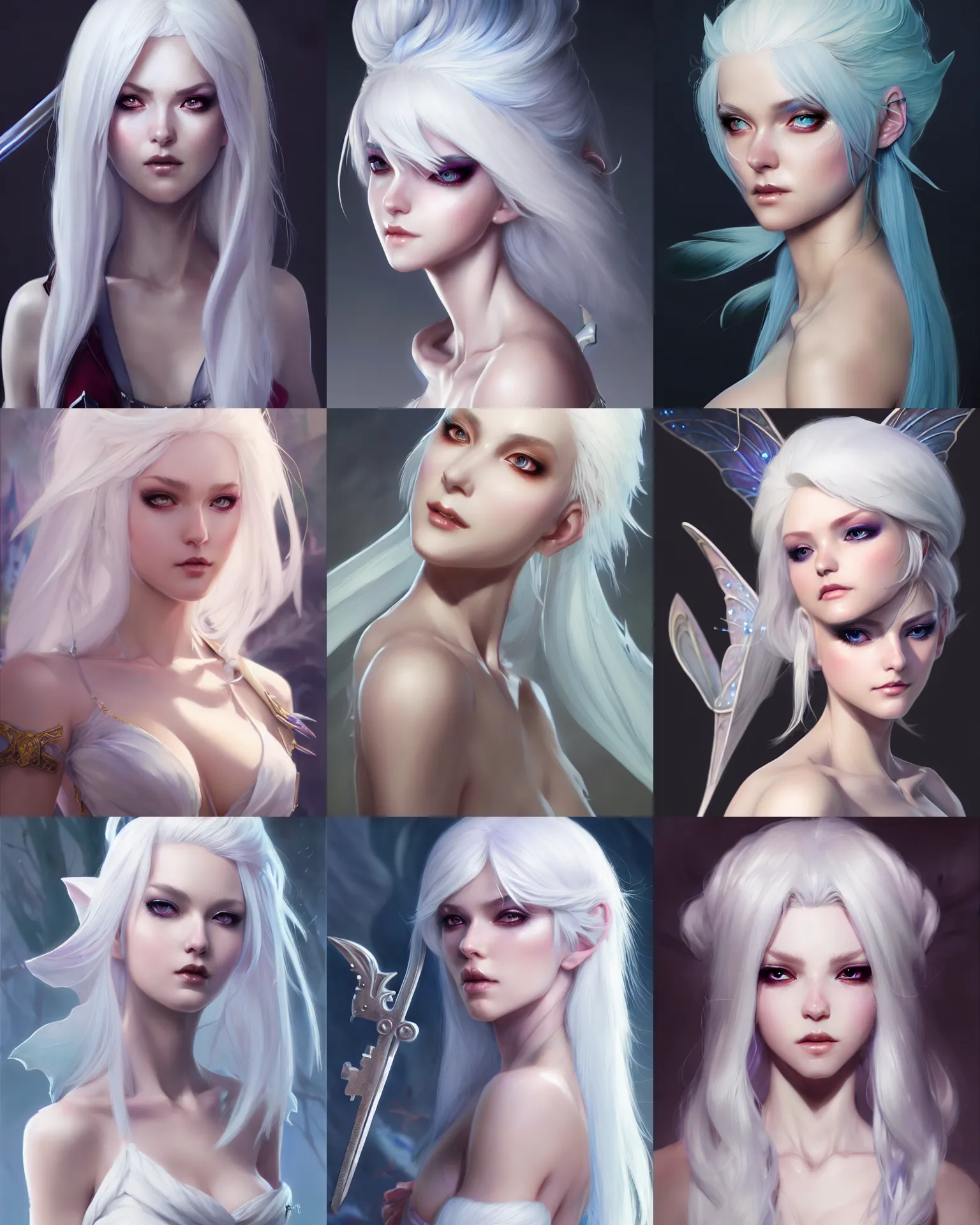 Prompt: character concept art of a white haired young gorgeous female fairy assassin | | distinct - fine, key visual, realistic shaded perfect face, fine details by stanley artgerm lau, wlop, rossdraws, james jean, andrei riabovitchev, marc simonetti, sakimichan, and jakub rebelka, trending on artstation