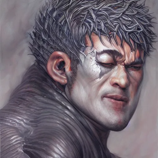 Prompt: Hyper-realistic paintings of Guts From Berserk by Mike Dargas