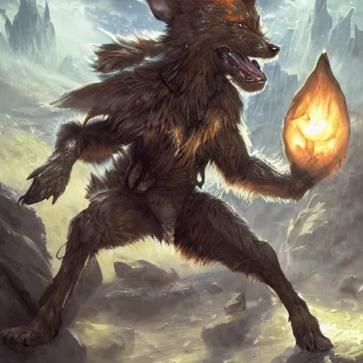 Prompt: Dog Anthropomorphized, casting epic spell, magic the gathering artwork, D&D, fantasy, cinematic lighting, centered, symmetrical, highly detailed, digital painting, artstation, concept art, smooth, sharp focus, illustration, volumetric lighting, epic Composition, 8k, art by Akihiko Yoshida and Greg Rutkowski and Craig Mullins and Daniel Dociu, heroic pose, oil painting, cgsociety, magic lab background