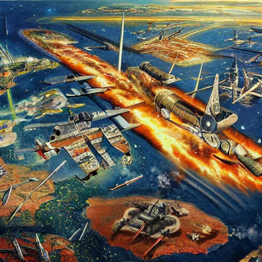 Prompt: world war in the year of 2 0 7 0, oil painting, highly detailed
