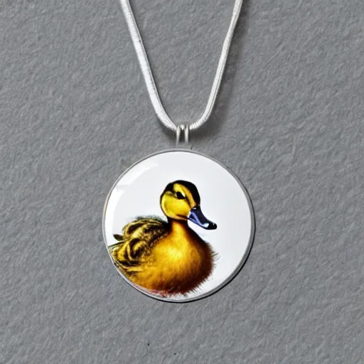 Prompt: duck wearing a Pendant necklace