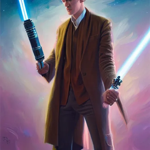 Prompt: doctor who, matt smith, star wars, brush strokes, heavy paint, portrait, rim light, fresh colors, gradients, highly detailed, digital illustration, concept art, smooth, sharp focus, pleasing aesthetics, josan gonzalez, ralph mcquarrie