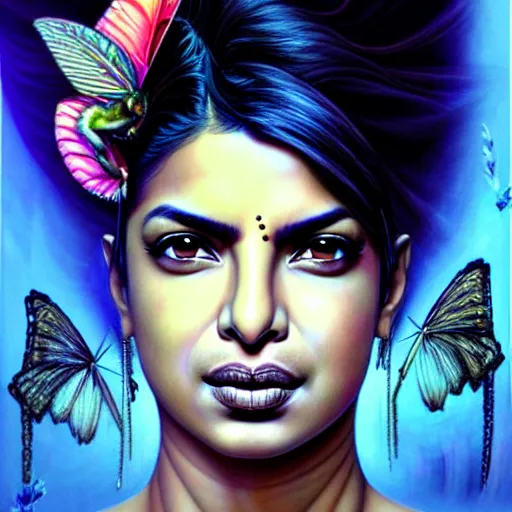 Prompt: priyanka chopra as a beautiful portrait of a cyberpunk female by Marco Mazzoni and Hannah Yata
