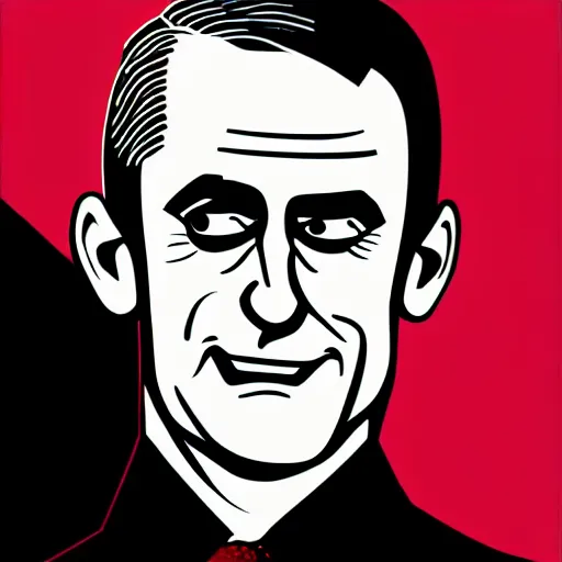 Prompt: digital portrait of secretary of denis mcdonough face with solid featureless eyes, cover art of graphic novel, evil laugh, menacing, Machiavellian puppetmaster, villain, simple style, solid colors, clean lines, clean ink, trending on artstation