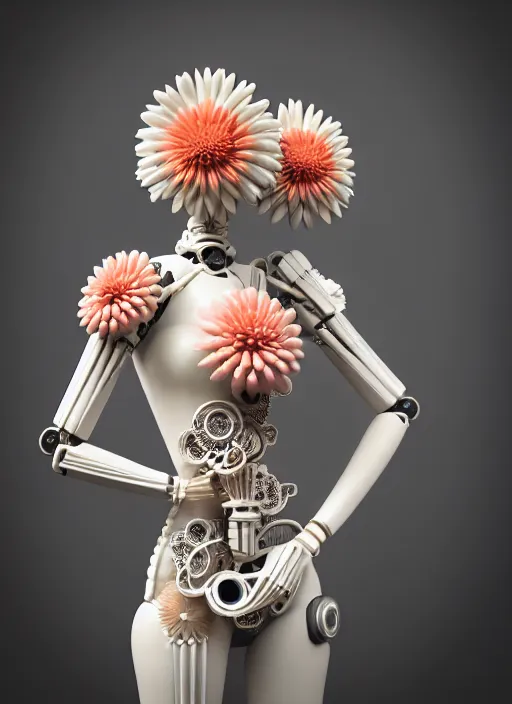 Image similar to marble mannequin carrying perfume bottle, biomechanical corals daisies rhizomorphs in an ivory room well contoured smooth fair walls, up close shot, sharp focus, global illumination, radiant light, alexandre ferra white mecha, irakli nadar, octane highly render, 4 k, ultra hd,